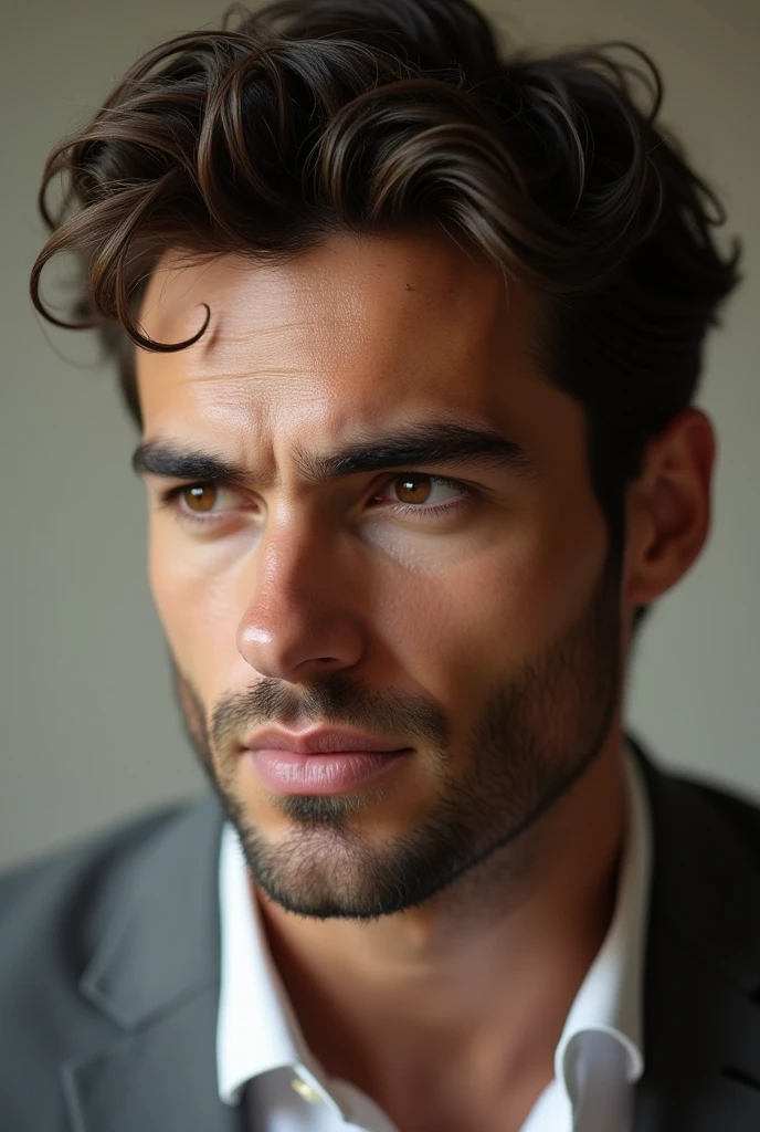 Handsome man with brown here, brown eyes