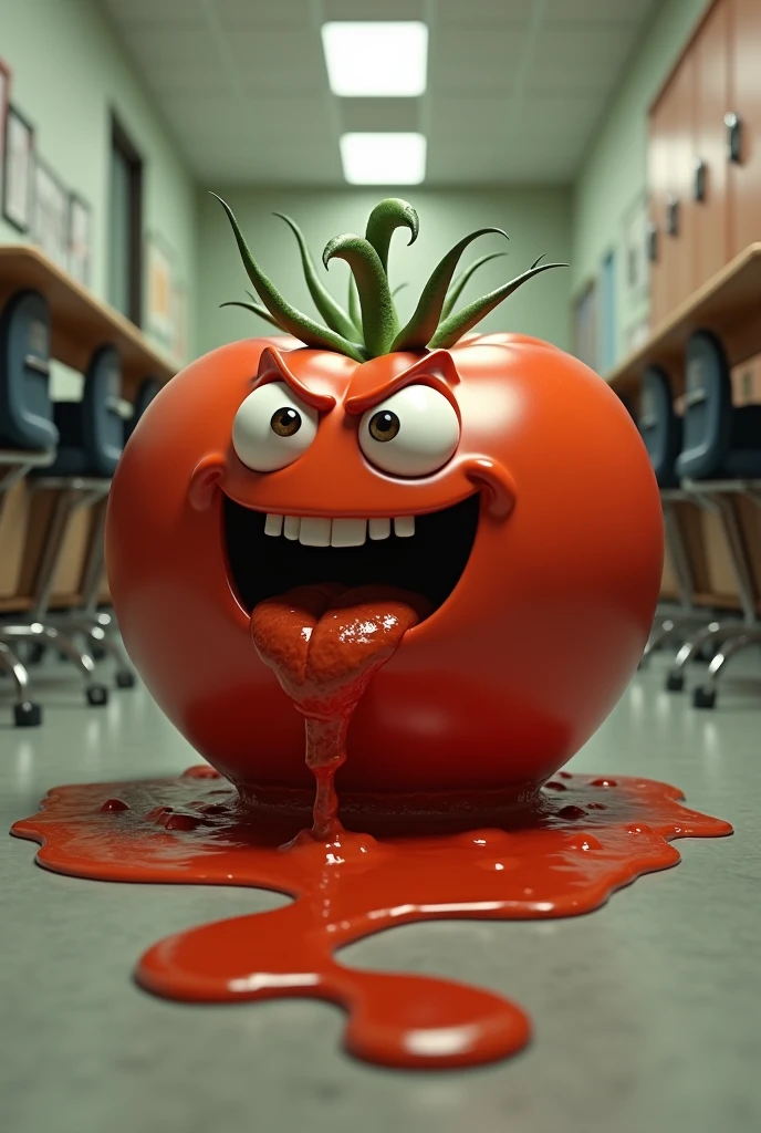 a tomato pooping on the floor at school