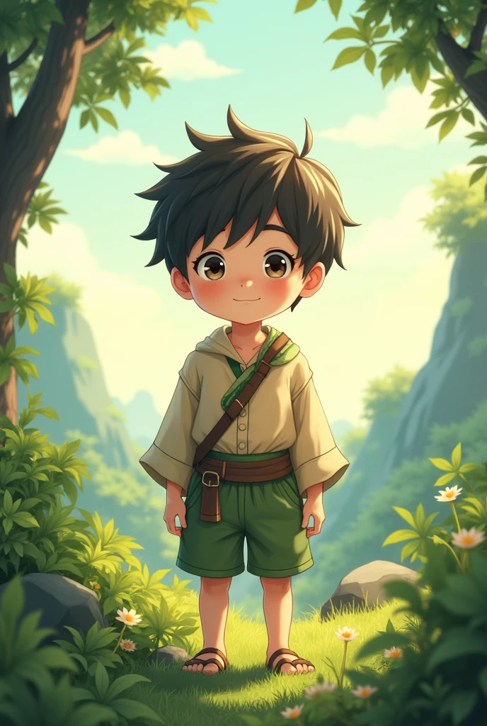 Cute anime boy with clothes based on earth with full covering clothes
