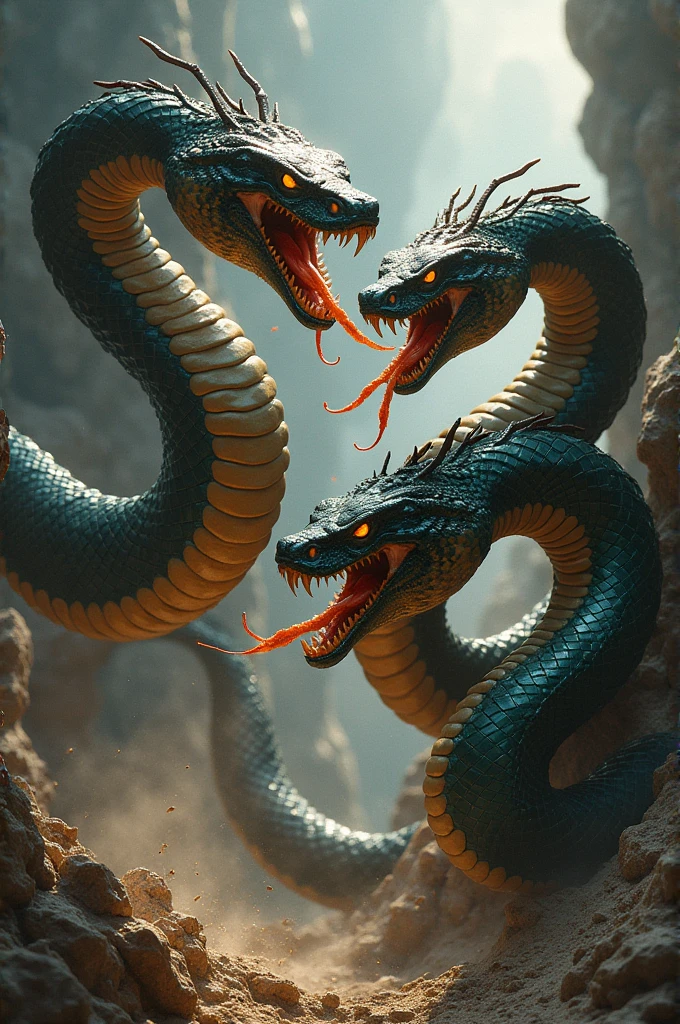 Three snakes fighting