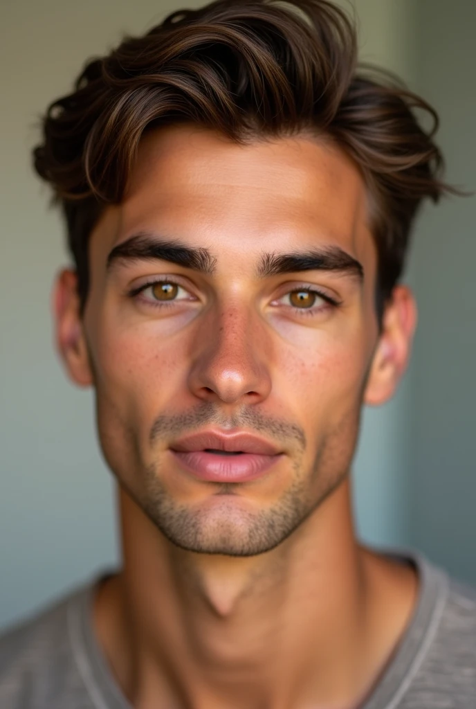 Handsome boy with brown here, brown eyes, clean shave