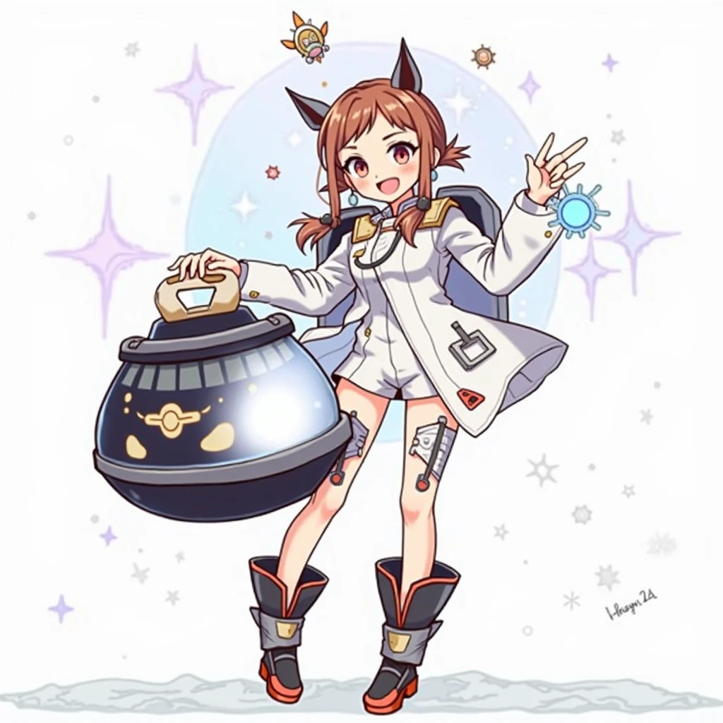 a drawing of an anime girl in a futuristic space suit with labcoat, scientist girl in space suit, holding a jar, traditional anime art, traditional style, epic pencil illustration,  hyper detailed manga drawing,
