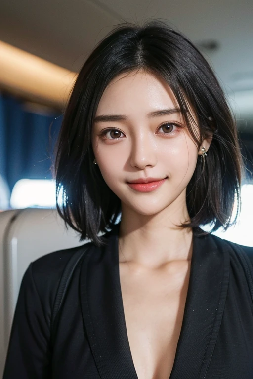 (2 Japanese girl,), (Small breasts:1.5,),(solo,,Textured skin, Detailed skin,Detailed face,Detailed eyes,detailed posing,Natural eyebrows,Sparkling Eyes,High detail, Highest quality, Super detailed, Surrealism, ,8k,RAW Photos,Photographicism,Professional Lighting,Portrait Photography,Soft Light),((Black Hair, Dark Eyes,Natural Makeup,Simple earrings, Bob Hair,ribbon,smile)),(((Aerodrome at night,Airplane terminal)))