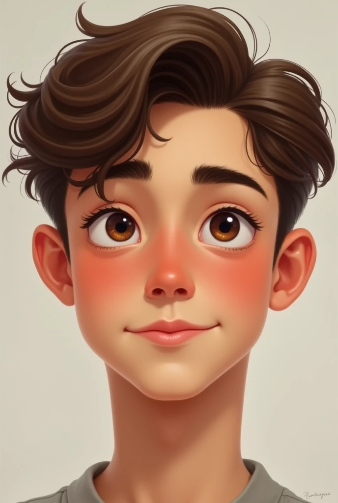 Cute boy with brown here, brown eyes, clean shave