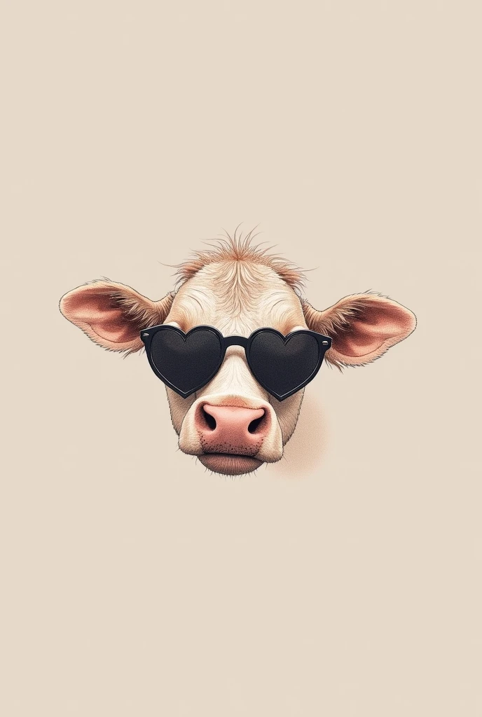 A fine line tattoo design of a cute cow's head looking over a pair of sunglasses with heart-shaped lenses