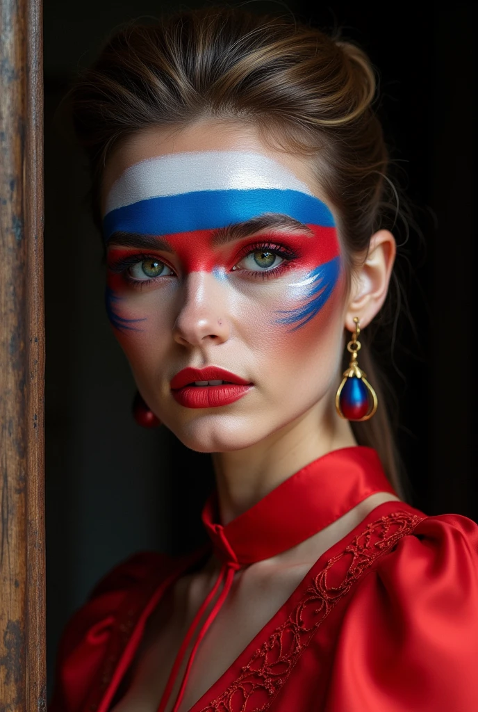 makeup, showing all the power and might of Russia, her traditions. Mandatory colors:red, WHITE, BLUE. The rest is optional. pretty haircut, image, and most importantly makeup. No decorations. And more interesting makeup. 