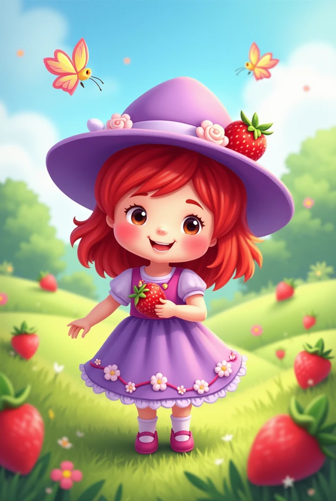 drawing of strawberry shortcake wearing a purple hat