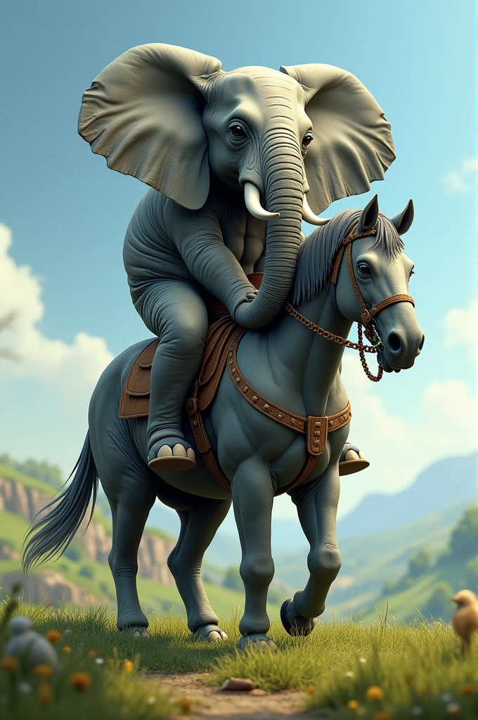 Elephant riding a horse