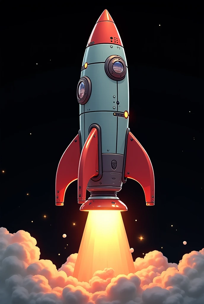 prompt : cartoon drawing style by Akira Toriyama , a rocket with a futuristic design like another vehicle in dragon ball small like Arale's drawing of metal slug, background black