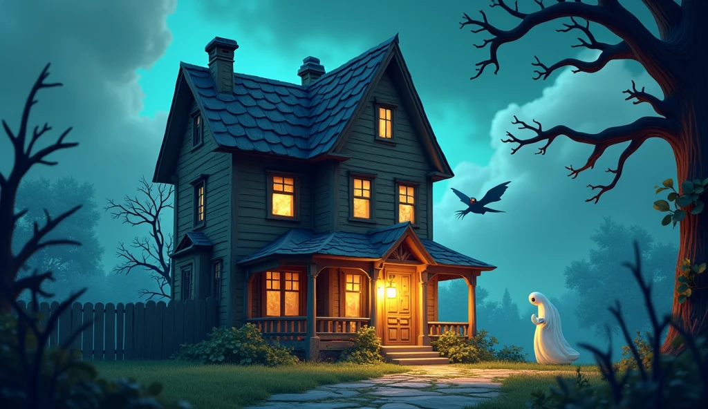 3d cartoon style of कि उस घर में एक आत्मा भटकती है,