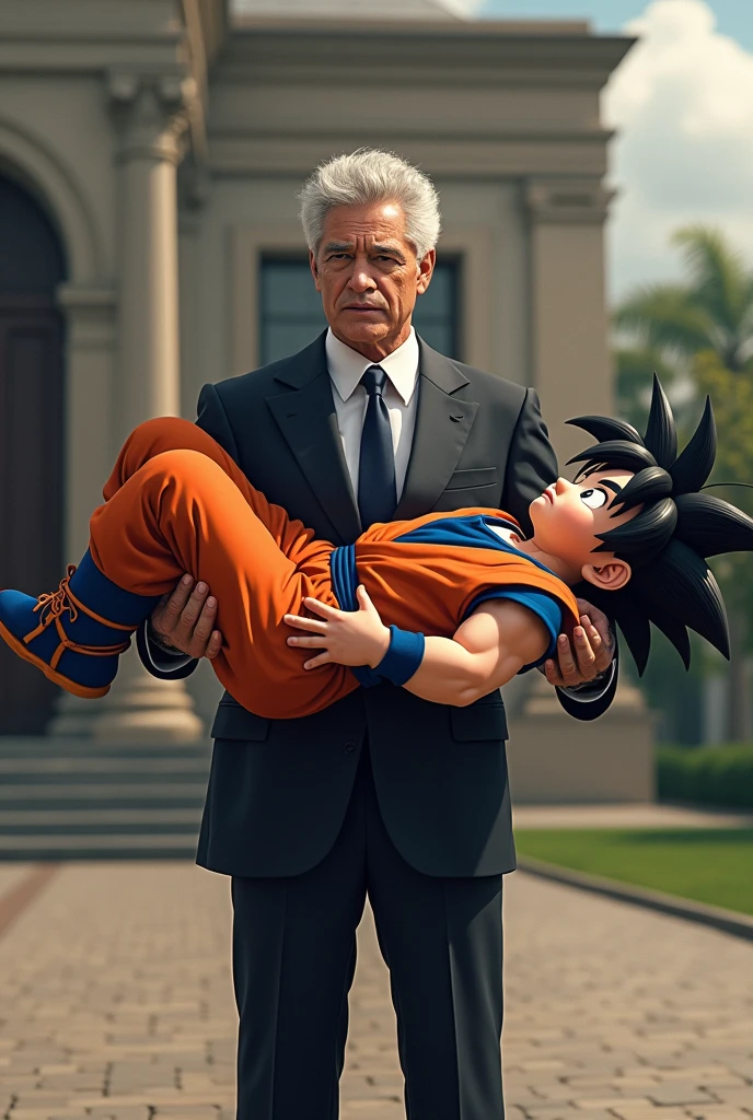 Chilean President Sebastia Piñera carrying Goku in his arms