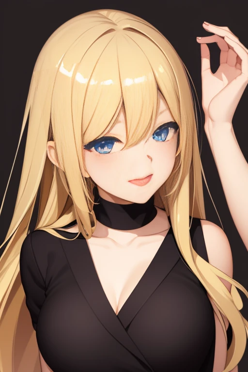 High resolution, One girl, chest, Blonde, Simple Background, Sticking out tongue, Highest quality, Long Hair, 大きなchest, Character portrait,
