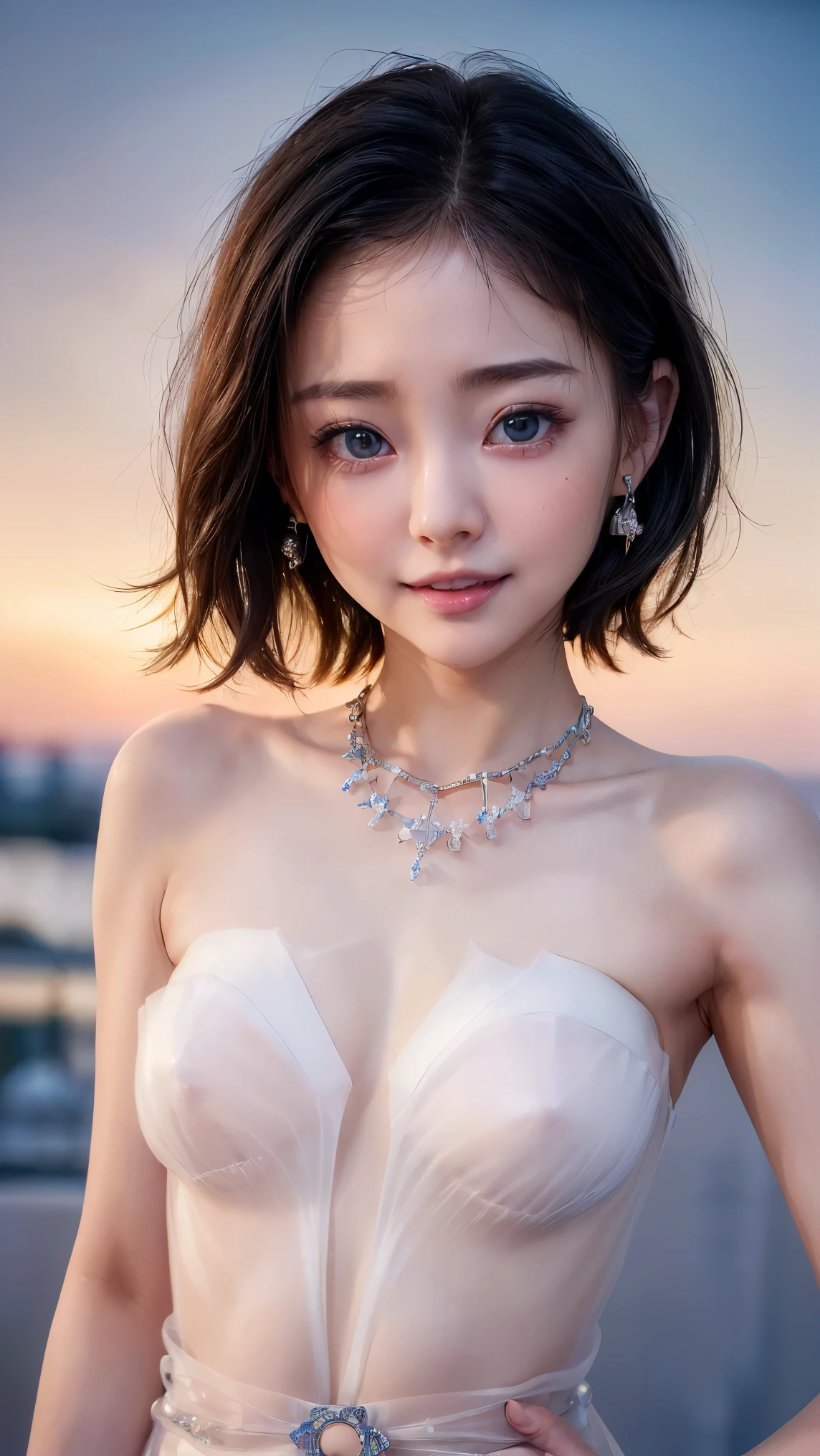 (4k quality:1.3),(Highest quality:1.3),(Whitening:1.4),(Baby Face,Girl:1.3),(The best beauty:1.5),rich,Upper Body,smile,(Transparent strapless bejeweled dress:1.3),(naked:1.3),Overflowing breasts,(jewelry),Captivate a man,Cleavage,(Super Celebrities:1.5),(Supermodel:1.4),(Whitening:1.2),(Tight waist:1.4),(Night viewの良いホテル:1.1),(luxury:1.2),(Arisa Hanyu:1.5),(anorexia:1.4),(Night view:1.3),(Face close-up),Catchlight,(Child's face:1.6),(smile:1.1),(Light blue hair:1.3),(Half Up Hair:1.3),(Light blue eyes:1.4),(2D cuteness:1.5),(Cute Makeup),Beautiful fingertips,(Sexy and cute:1.6),(Luxury hotel:1.6),(White Gal:1.6),(Transparent white skin:1.4),(albino:1.5),(Lighting hits the subject:1.3)