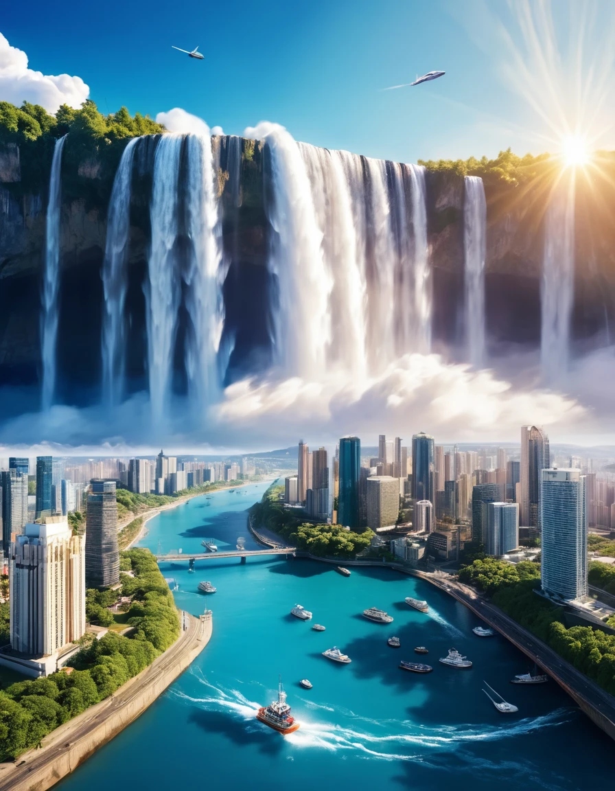 A dreamlike landscape unfolds as a young girl floats amidst a sea of fluffy clouds, her long hair streaming behind her like a golden waterfall. The sky above is a deep shade of indigo, with stars twinkling like diamonds scattered across the fabric of reality. In the distance, a cityscape appears to melt into the clouds, its skyscrapers twisting and contorting in impossible ways, ImgFixerPre0.3