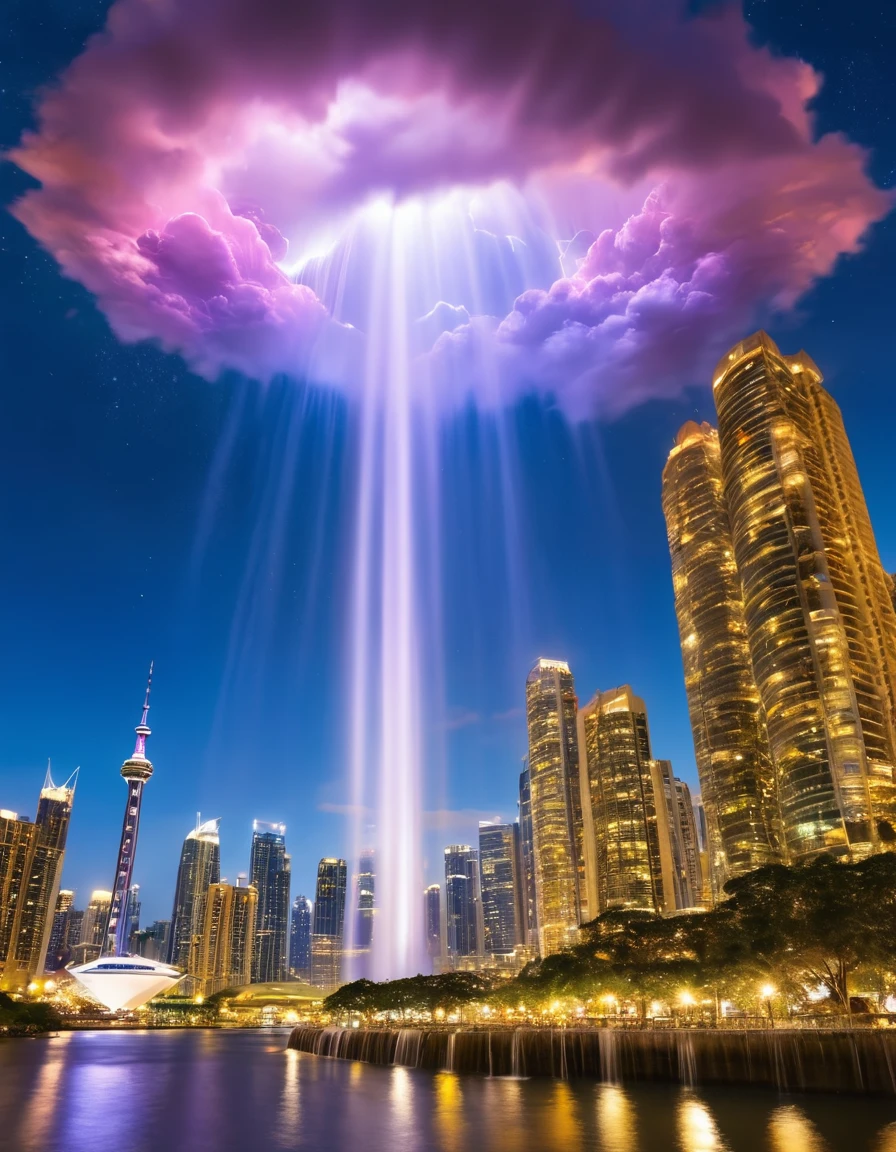 A dreamlike landscape unfolds as a young girl floats amidst a sea of fluffy clouds, her long hair streaming behind her like a golden waterfall. The sky above is a deep shade of indigo, with stars twinkling like diamonds scattered across the fabric of reality. In the distance, a cityscape appears to melt into the clouds, its skyscrapers twisting and contorting in impossible ways, ImgFixerPre0.3
