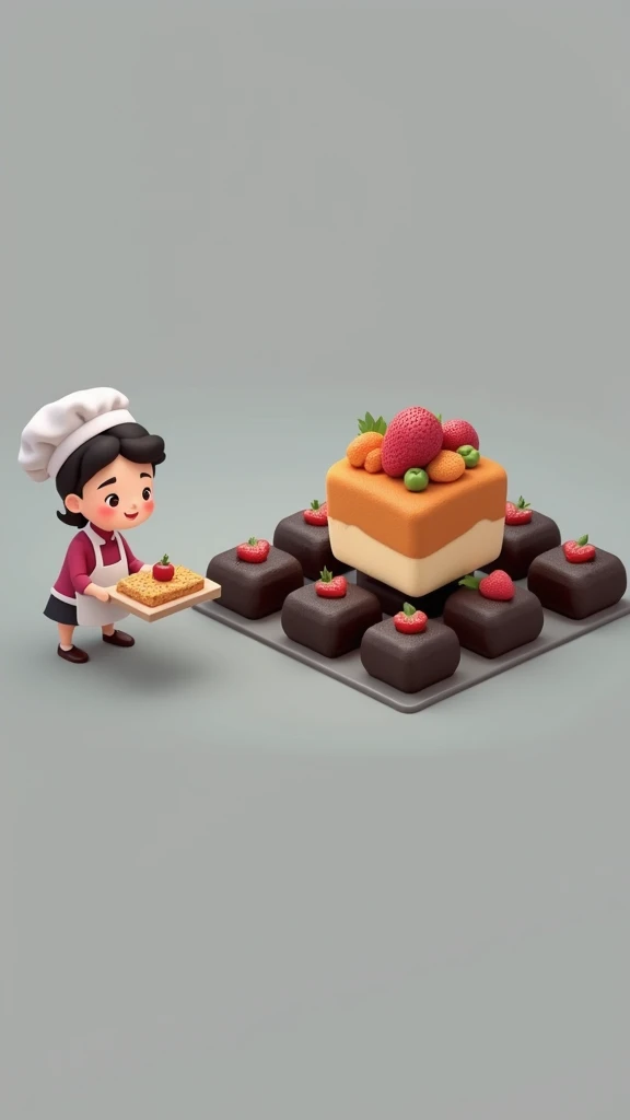 (masterpiece:1.2, top quality,ultra high resolution,super detailed),8 K,(wallpaper),(photorealistic:2.0),(Photos in RAW format:2.0),(plastic models:2.0),(confectioneryで働くちびキャラのかわいい女性Pastry Chef:2.0),(confectioneryには様々Rolls with various fruits are laid out in a square shape.,confectionery,Pastry Chef,Very simple design),(Isometric illustration:2.0),(plastic models:2.0),dull paint
