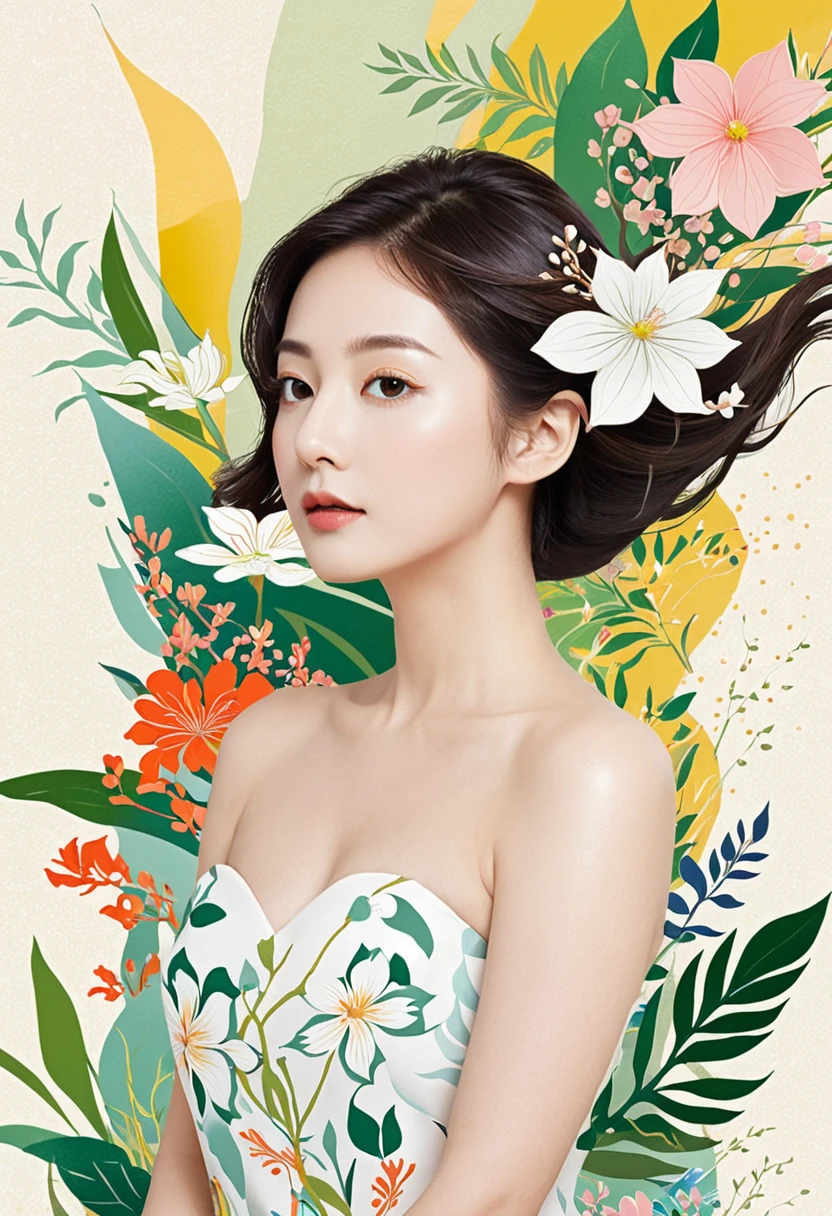 Nature and Flowers々On an abstract background with a motif、This is a work depicting the upper body of a woman.。The woman&#39;s expression is calm.、Her long hair is beautifully spread out。The costume is expressed in a gradation of yellow and blue.、The overall effect is a fantastical and dreamy atmosphere.。

The prompt that produced this illustration was、It will likely include the following elements::

Woman&#39;s upper body long hair、Calm expressionNature and Flowers々An abstract composition with a background of a fantastical expression using color gradations. Overall, it has a dreamy and delicate atmosphere.