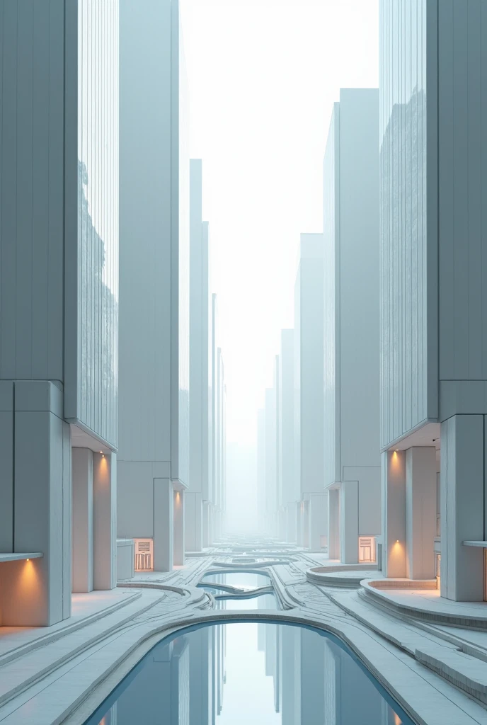 Create me an image of an abstract conceptual model of a city where the focus is on the external appearance, In addition to having a perspective on maintaining a perfect image, but this obsession hides an internal emptiness., a physical reality