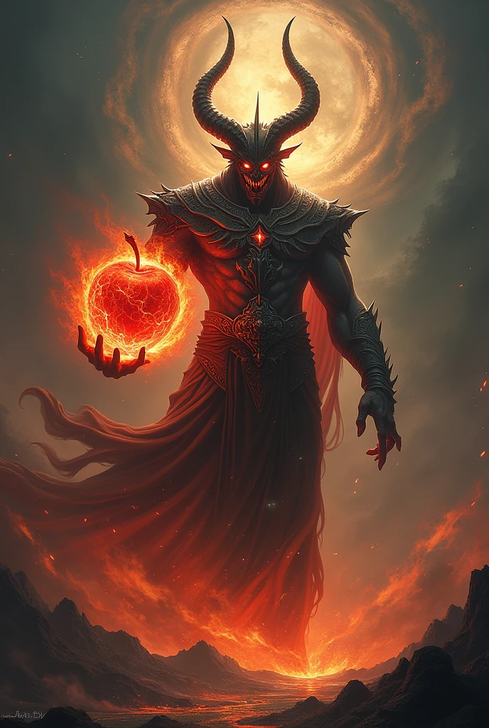 Evil Asura God wielding a star apple With fire