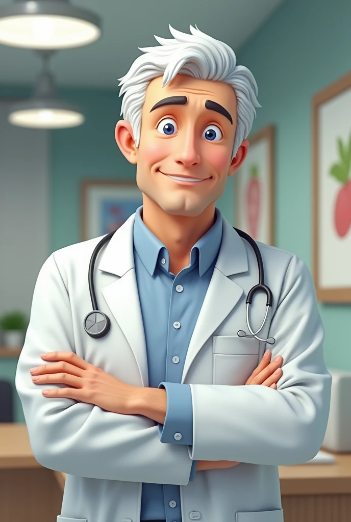 Man dressed as a nutritionist, Brazilian white color normal hair
, 3d anime
