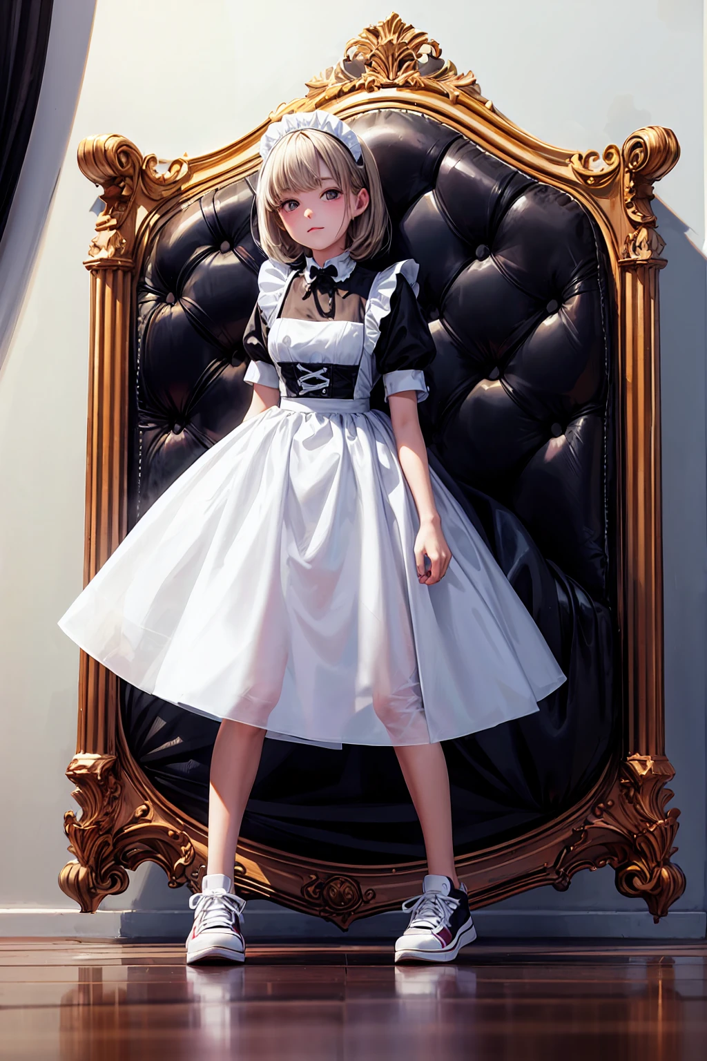 Ghost maid wearing sneakers,Portrait of a semi-transparent maid