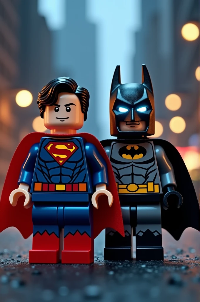 Superman and Batman in lego art, night