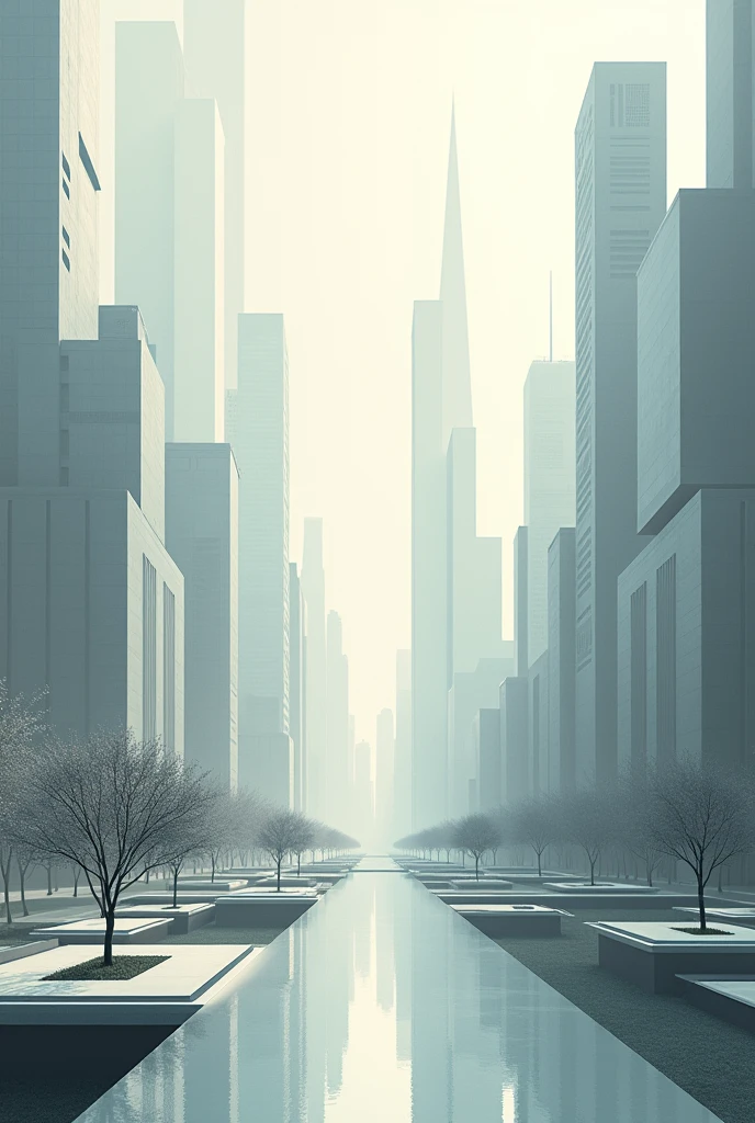 Create me an abstract model of a city where the focus is on the external appearance, In addition to having a perspective on maintaining a perfect image, but this obsession hides an internal emptiness., a physical reality
