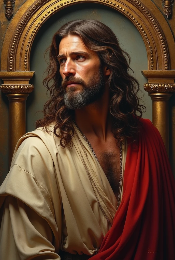 King David with long wavy hair and very beautiful in the tabernacle
