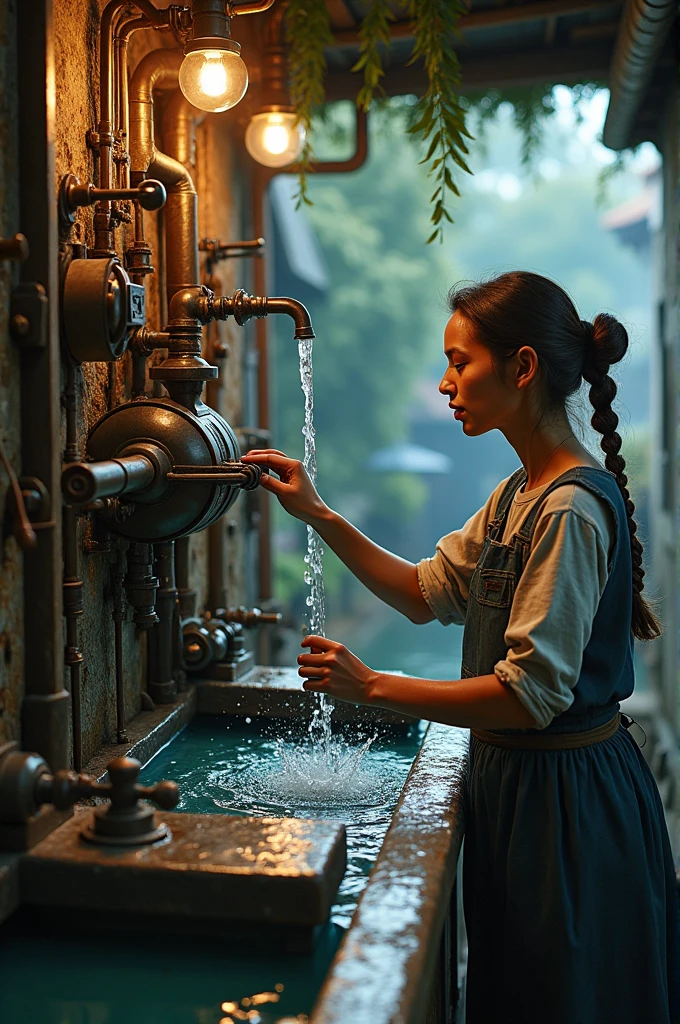 Create a water-powered computer controlled by a washerwoman
