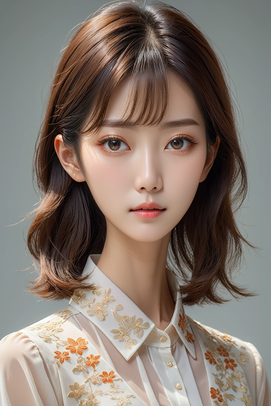 japanese women, detailed facial features,chiffon blouse, professional photography, (best quality,4k,8k,highres,masterpiece:1.5),ultra-detailed,(realistic,photorealistic,photo-realistic:1.37),intricate details,delicate skin,soft lighting,warm tones,cinematic,portrait,simple office,