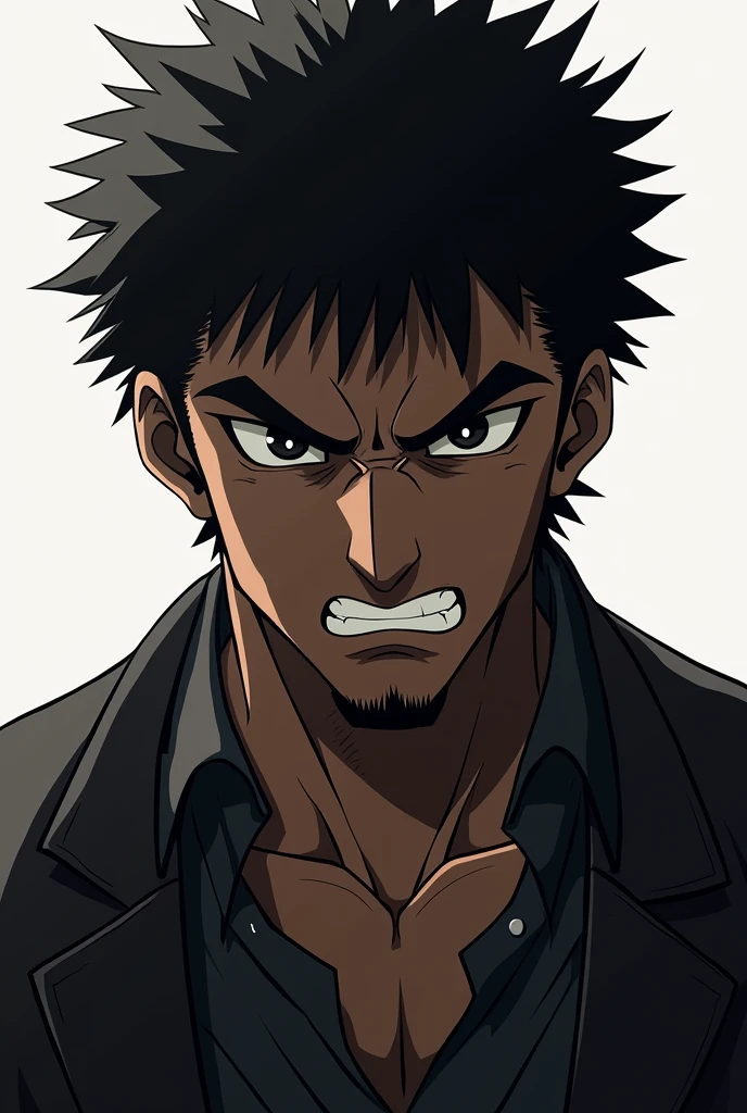 Black eyes,black skin,ugly,big 
nose,black hair,anime,male
