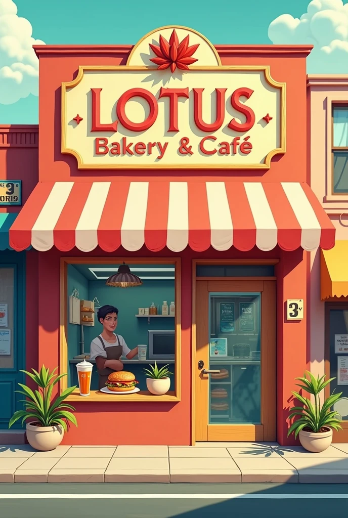 Poster For Lotus Bakery & Café, Buy a burger get a free soda or water