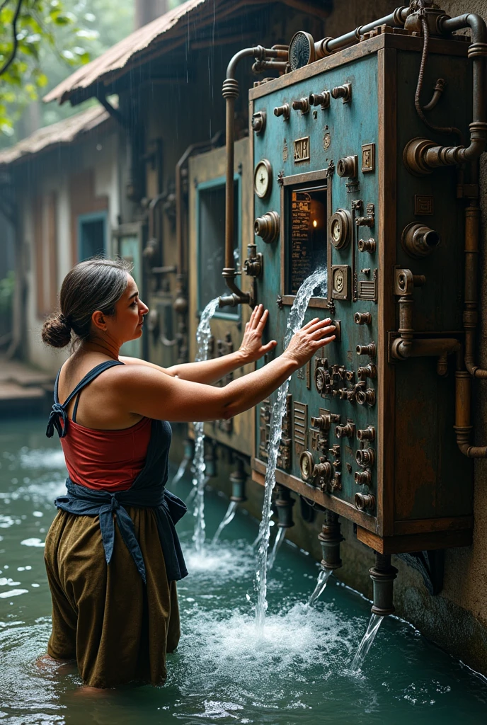 Create a water-powered computer controlled by a washerwoman