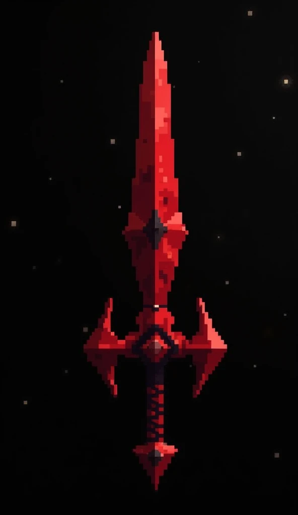 A sword projectile in the style of a clear pixel art, made of solid blood-colored crystal with vessels of black void

