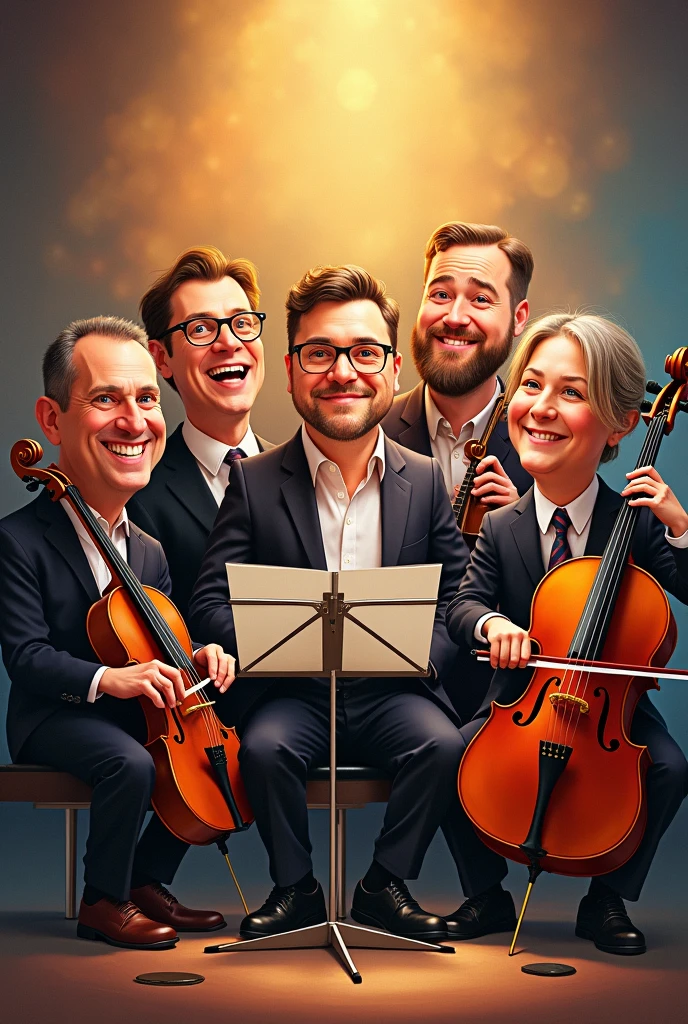 Orchestra caricature with 8 musicians