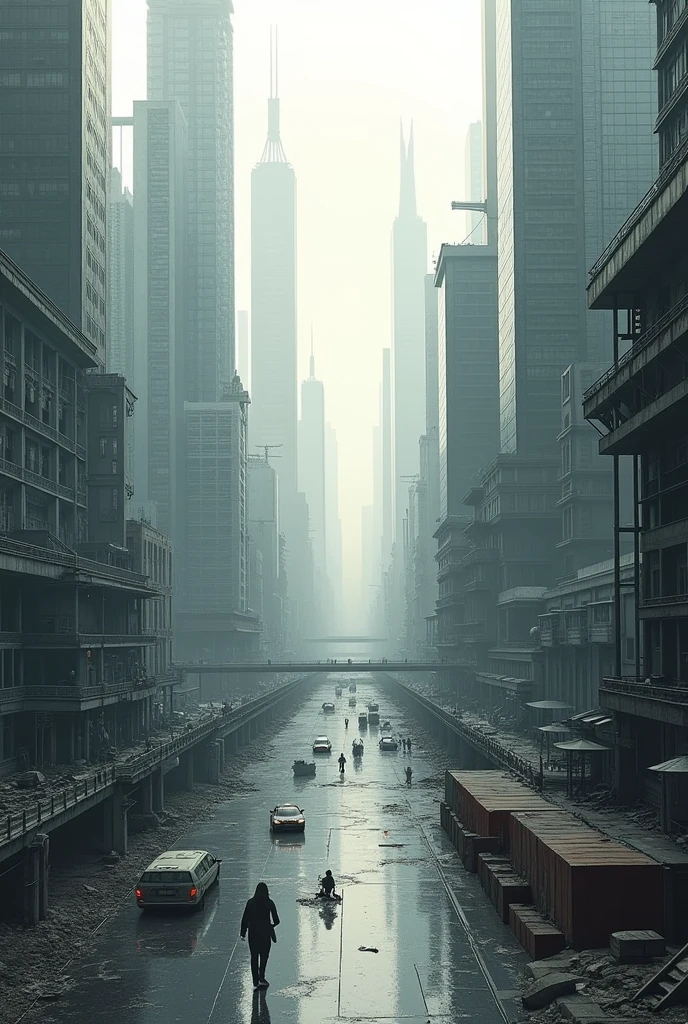 Create me an abstract model of a city where appearances are deceptive, And in reality it is all a perspective in maintaining a perfect image but it hides an internal emptiness and only dilutes in the fabric of the stories and descriptions that surround it.