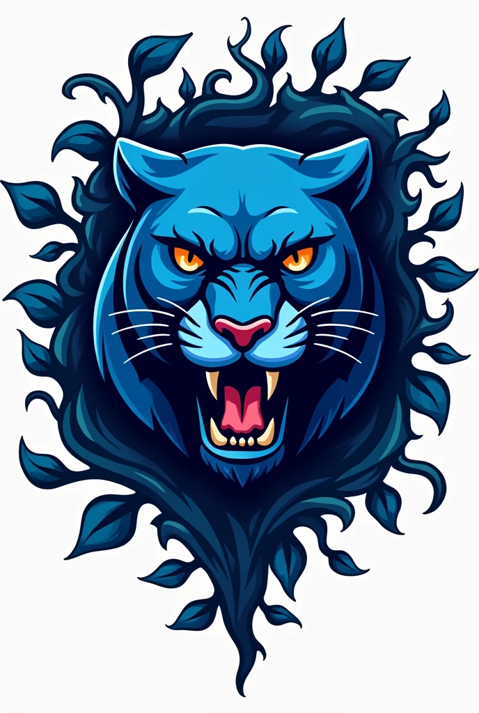 make a sports logo with blue panther and ivy, make it look like a panther is almost coming out of it. make the panther bigger.