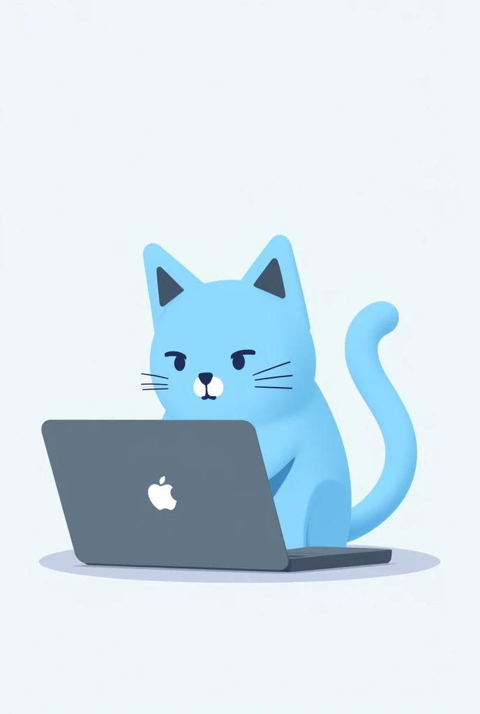 blue cat with laptop minimalism, icon, flat 3d, Without logos