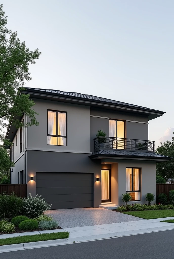 Design the wall color of a single-storey house in gray tones.