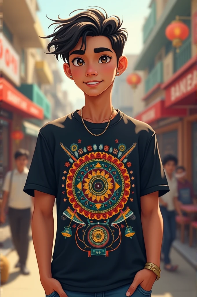 Gojo wear a t shirt and t shirt name is Amrit