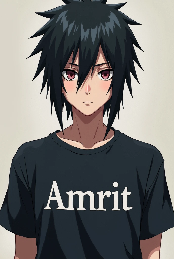  Itachi wear a t shirt and t shirt name is Amrit
