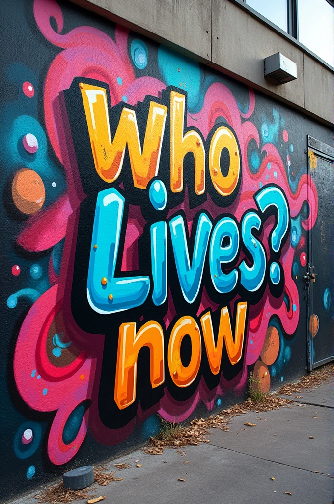 Colorful graffiti of words "Who lives now?"