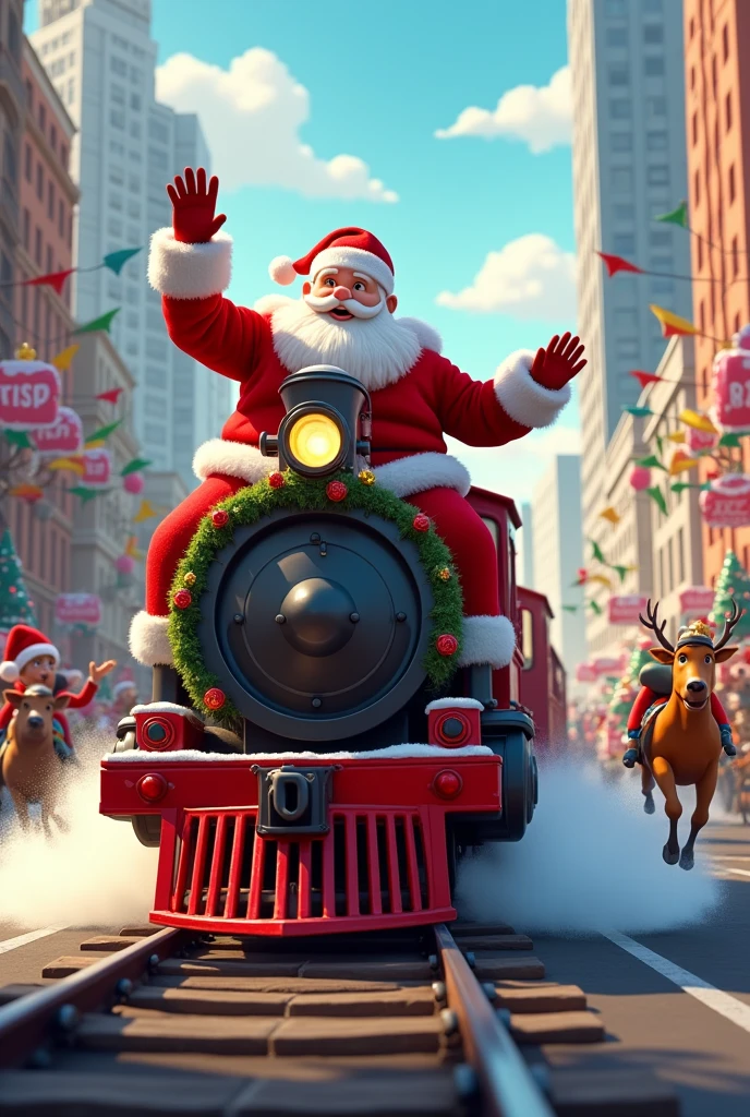 Santa Claus train participating in street athletics race