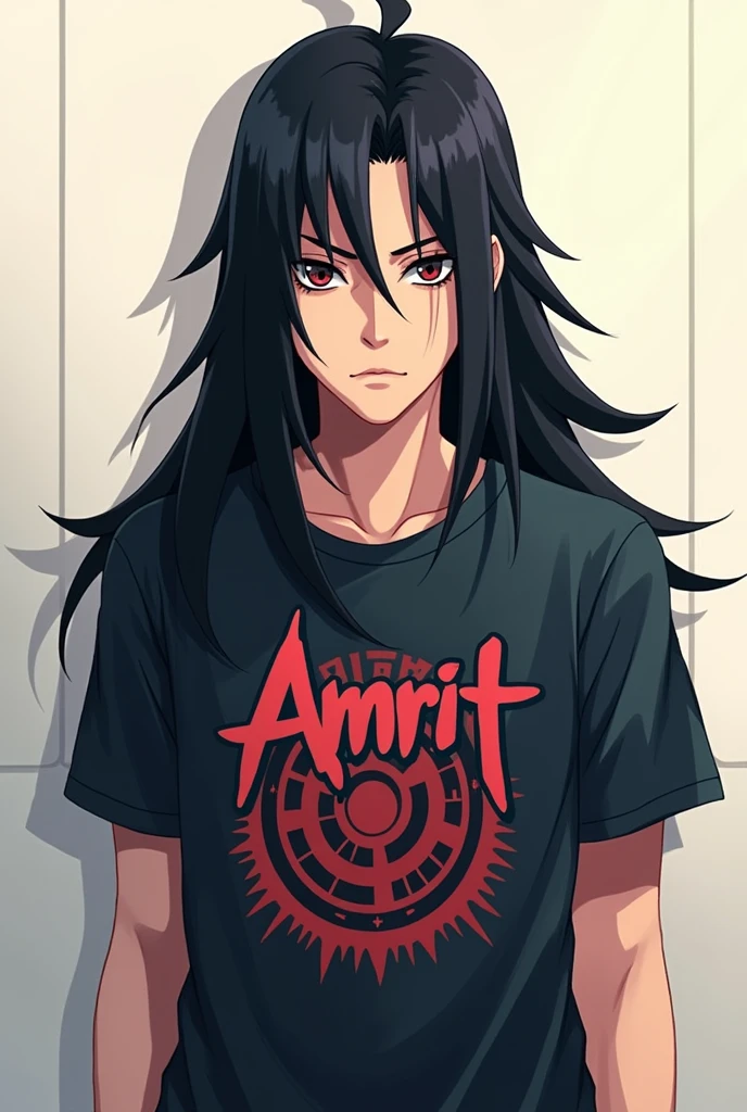  Madara wear a t shirt and t shirt name is Amrit