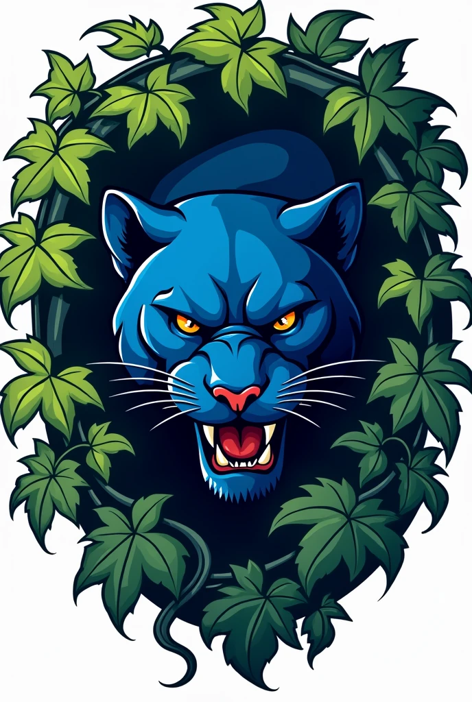 make a sports logo that look like a blue panther is hiding behind ivys, like cover the panther with ivys and make it look like a panter is about to jump out.