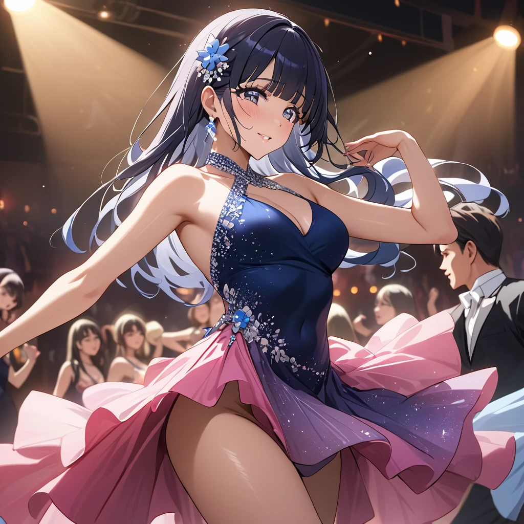 ((Highest quality)), ((masterpiece)), (detailed), （Perfect Face）、The woman is Reika Aoki with semi-long hair、Woman wears Latin dance dress in South America、The woman is dancing Latin dance passionately