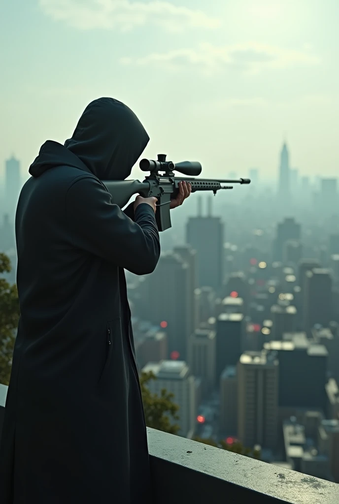 Absurd, High resolution, Super detailed, beautiful, masterpiece, Highest quality、reflection、Realな質感、Realistic、Real、Realistic、Blur、Sniper、Shooting、foaming、The moment of the shot、Rooftop、View from the front、