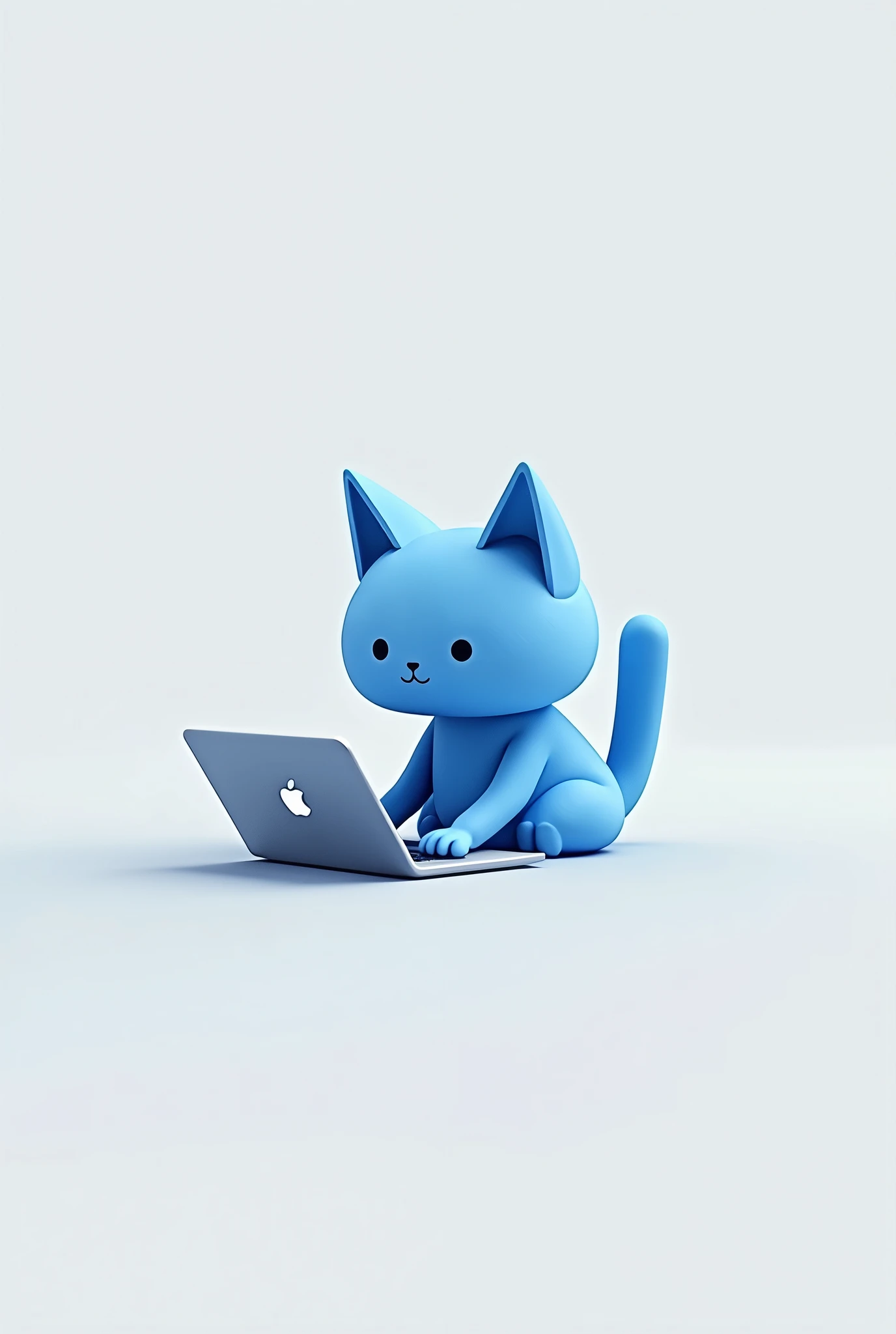 blue cat with laptop minimalism, icon, flat 2.5D, Without logos