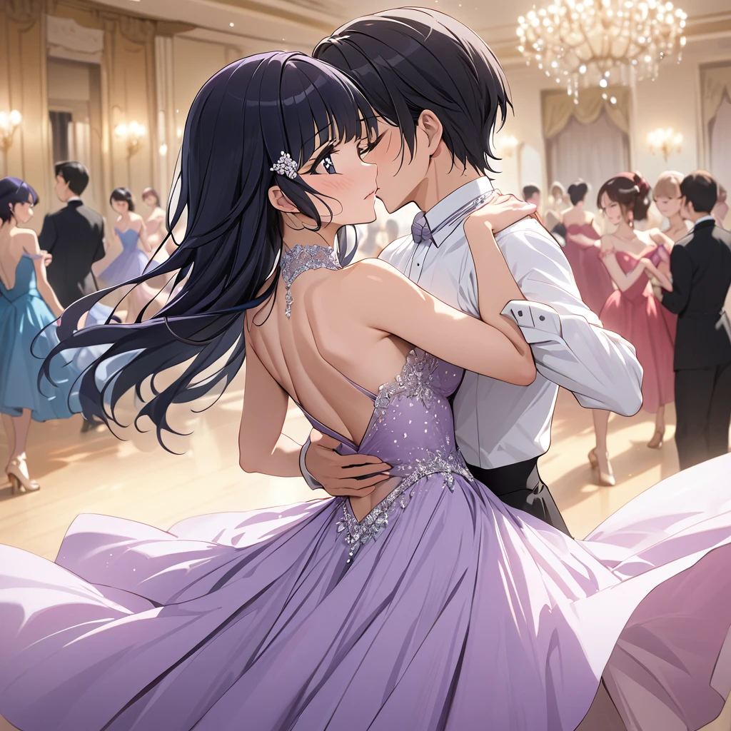 ((Highest quality)), ((masterpiece)), (detailed), （Perfect Face）、The woman is Reika Aoki with semi-long hair、A woman is wearing a ballroom dance costume at a ballroom and dancing gracefully and beautifully.