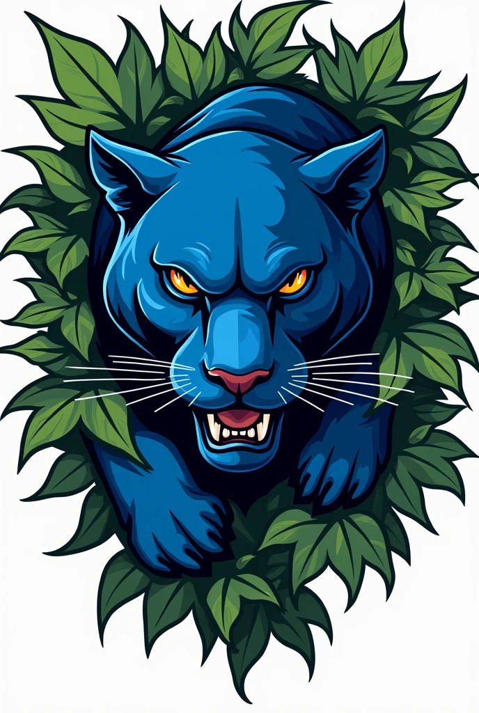 make a sports logo that look like a blue panther is hiding behind ivys, like cover the panther with ivys and make it look like a panter is about to jump out.